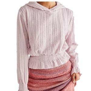 Free People Beach Birdie Hoodie Pirouette Ribbed Ruffle Cropped Pullover Top XS